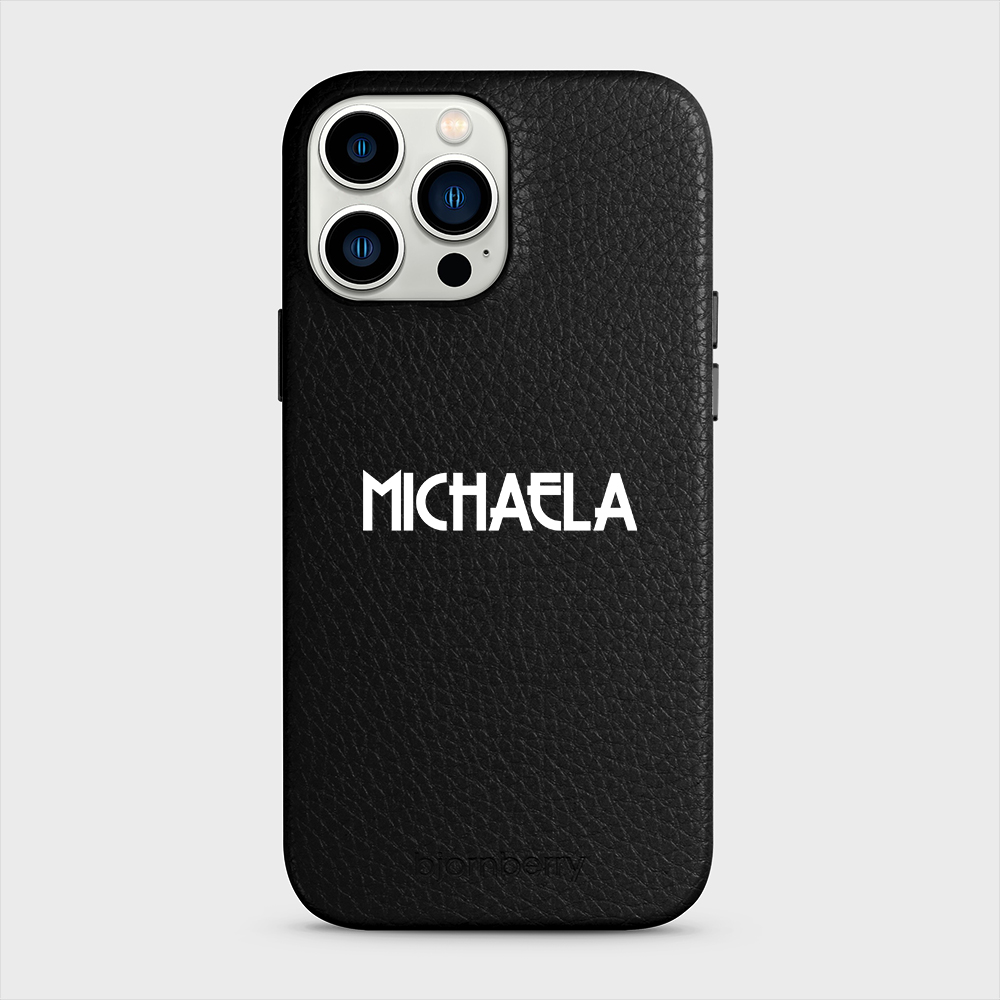 iPhone 13 Pro Max Personalised Leather Case - Art Deco Name