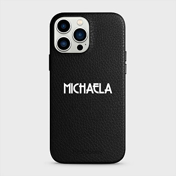iPhone 13 Pro Max Personalised Leather Case - Art Deco Name