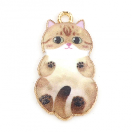 Charm   Enameld Cat & Paws, lt brown