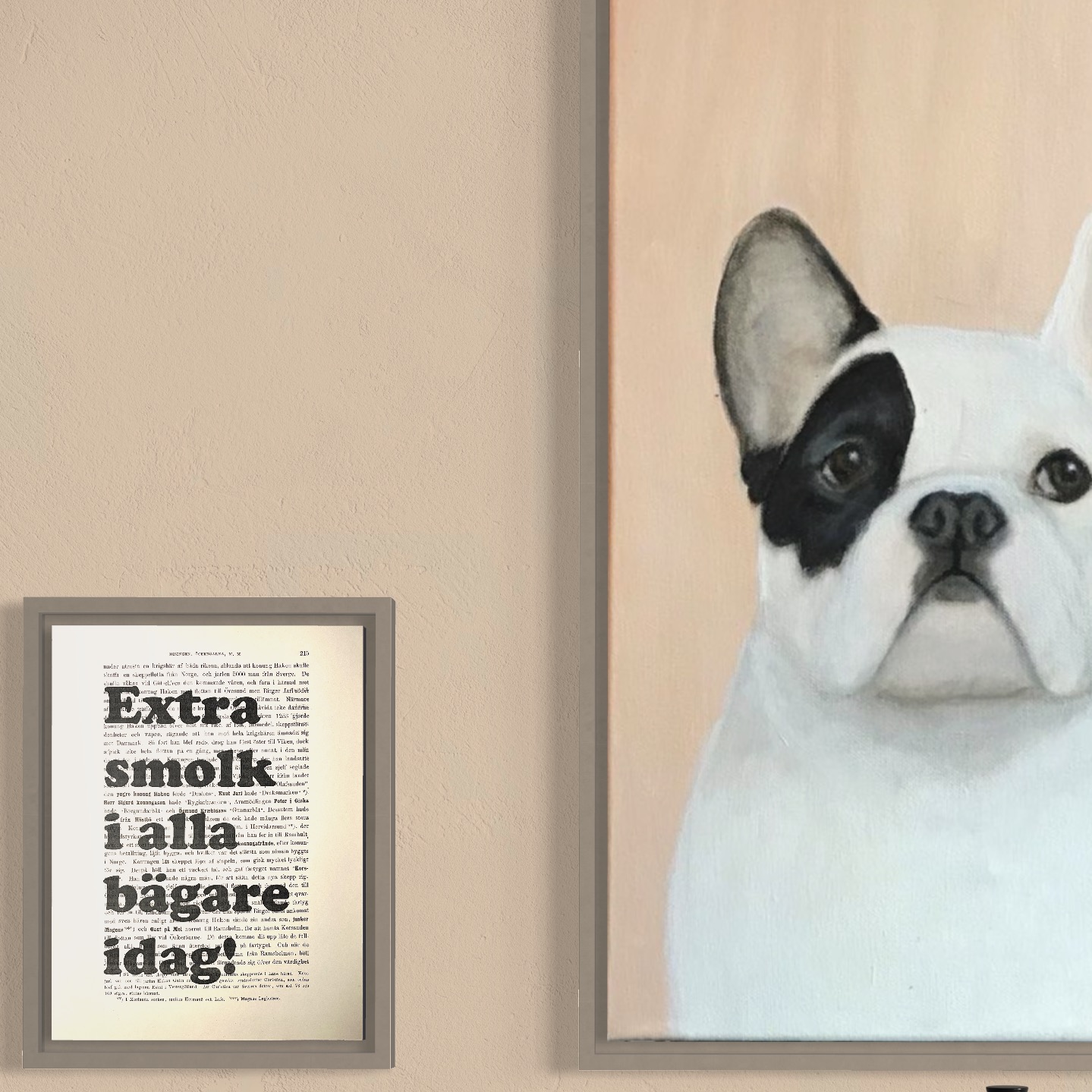Tavla med texten Extra smolk i alla bägare idag. 