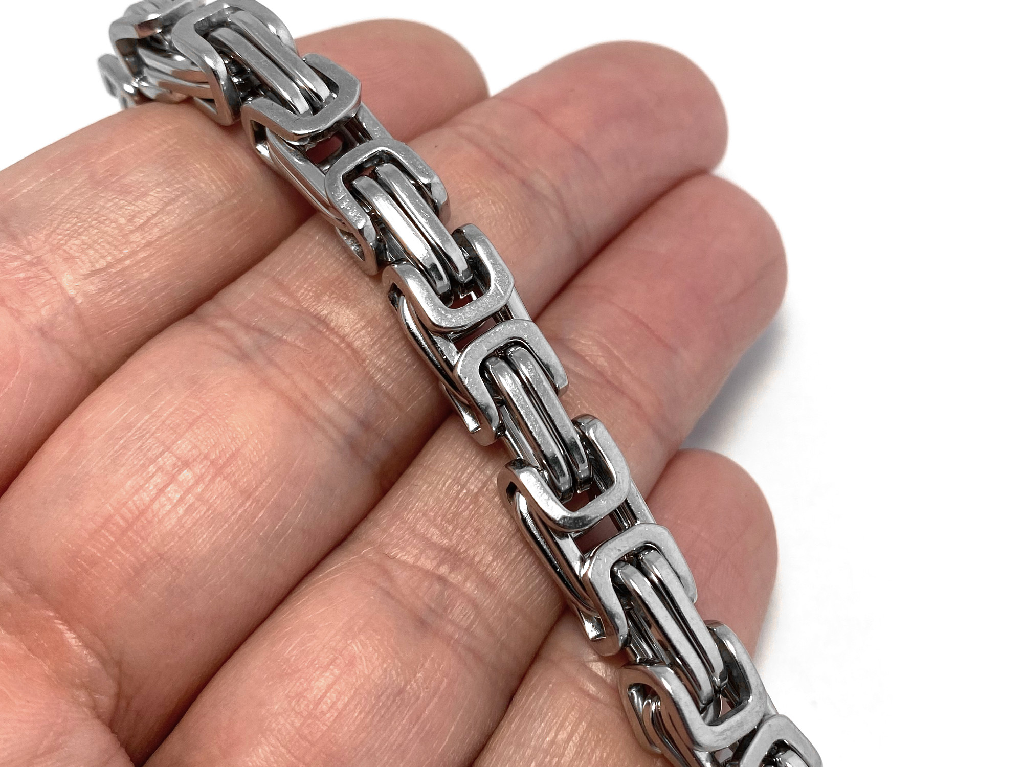 Kungslänk Armband i Rostfritt Stål, Tjock Armbandslänk, Rejält Byzantinsk Länkarmband - 3
