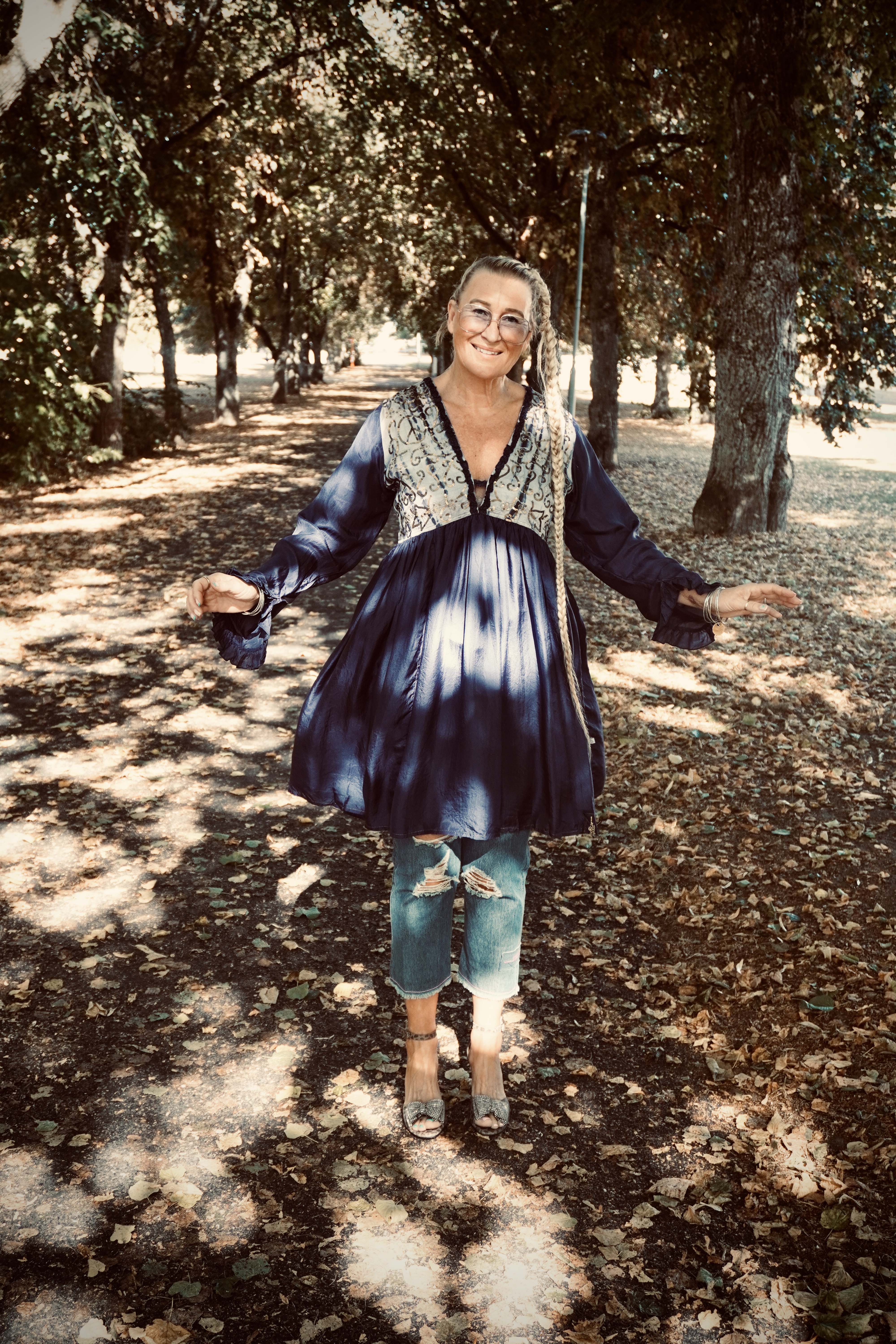 CARRIE B SILK DRESS SUNSET BLUE