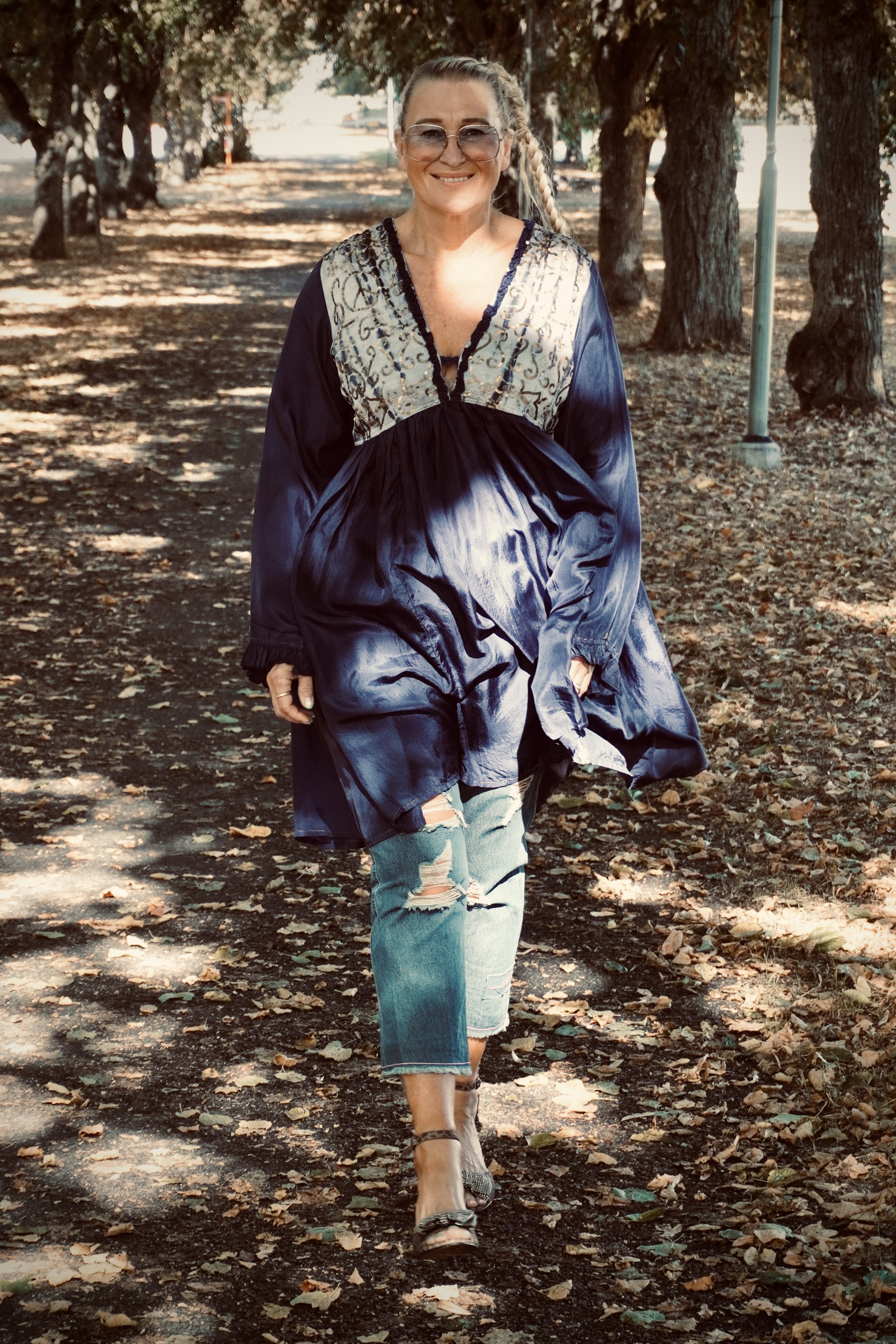 CARRIE B SILK DRESS SUNSET BLUE