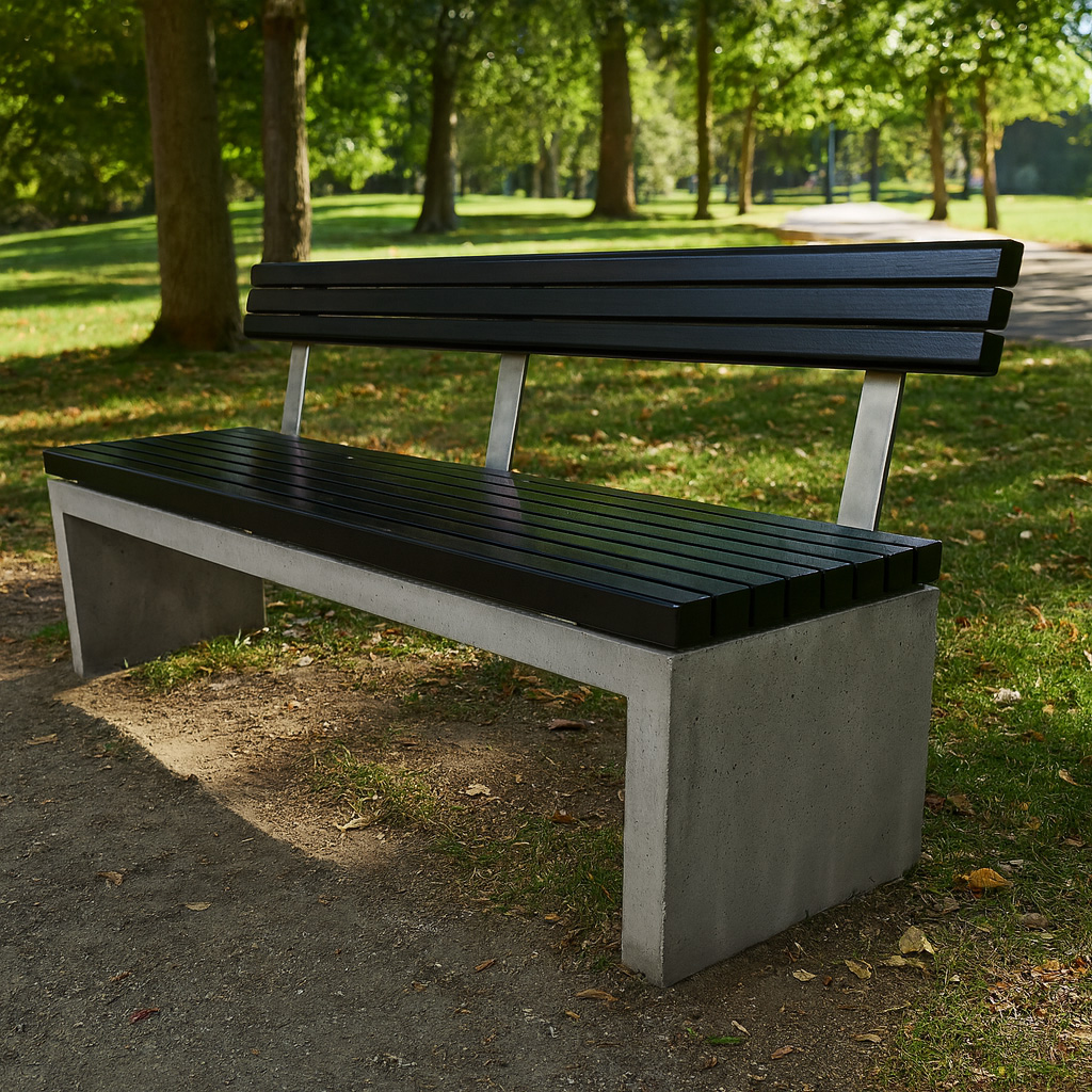 Parksofa - Betongbenk med ryggstøtte Pion, Svartmalt furu - 4