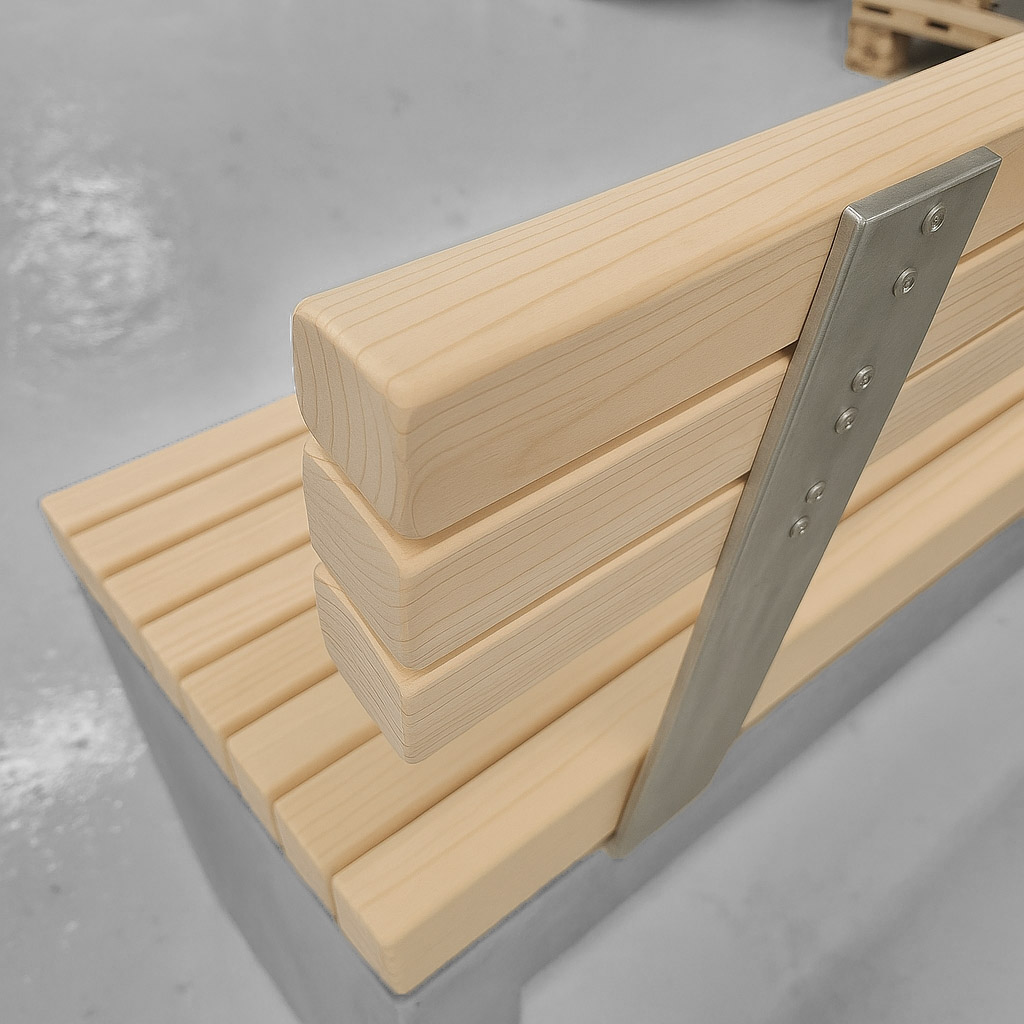 Parksofa - Betongbenk med ryggstøtte Pion, Furu - 3