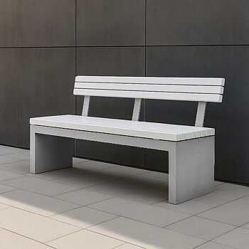 Parksofa - Betongbenk med ryggstøtte Pion, Hvitmalt furu