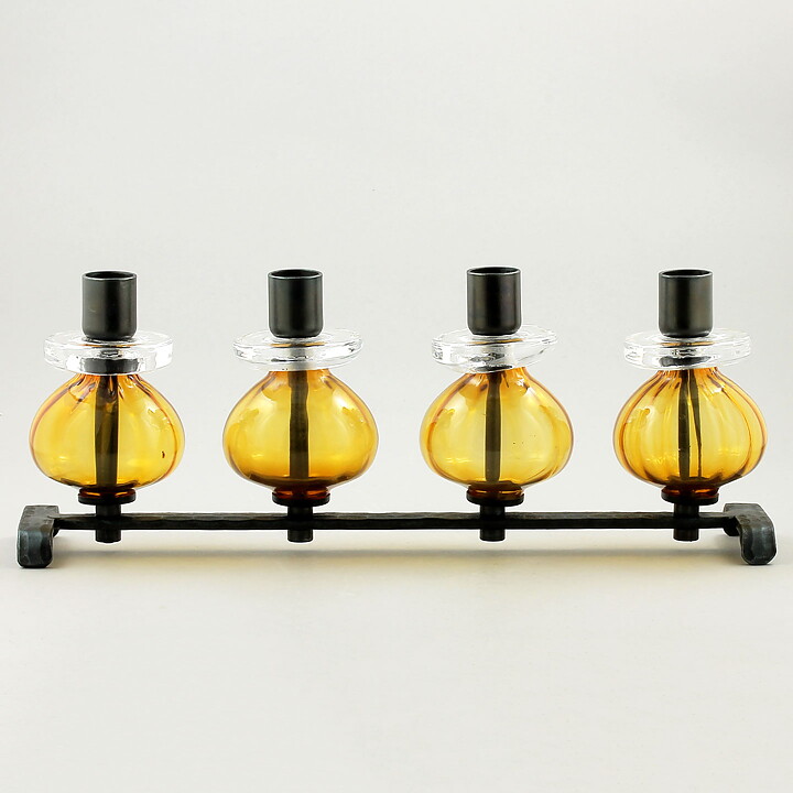 Erik Höglund (1960s) Metal Candleholder with Four Brown Glass Sections 34 cm SH338
