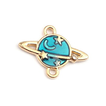 Charm/  connector Gold, enameld Galaxy planet, blue