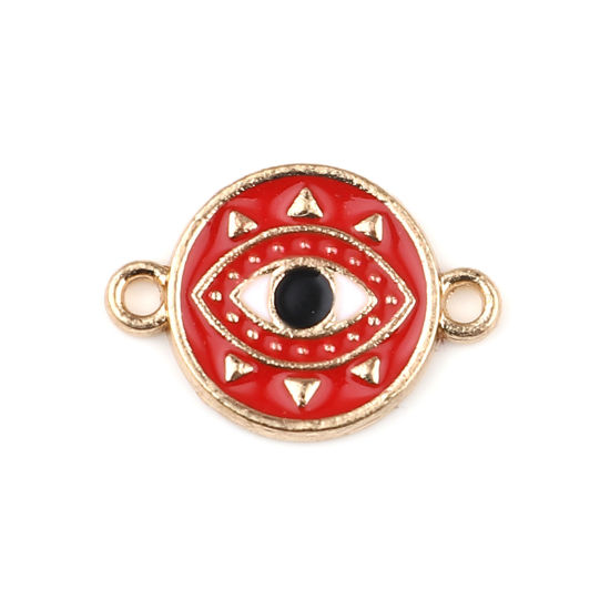 Charm/  connector Gold, enameld Red Evil Eye