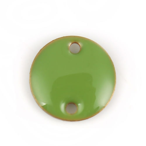 Charm/  connector , enameld  Green Round