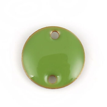 Charm/  connector , enameld  Green Round