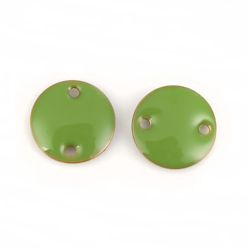 Charm/  connector , enameld  Green Round - 2