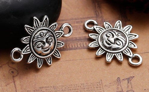 Charm/  connector , Sun Boho Silver