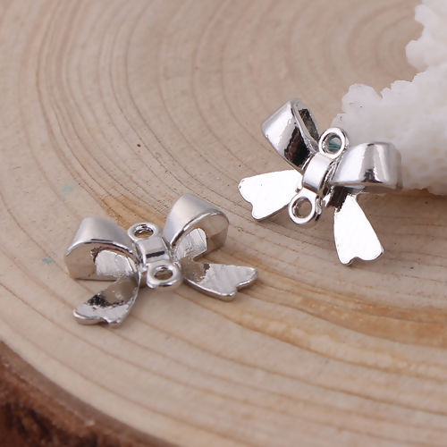 Charm/  connector , Bowknot Silver - 2