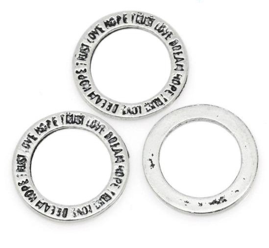 Connector i antiksilver, Mönstrad textad ring 14mm