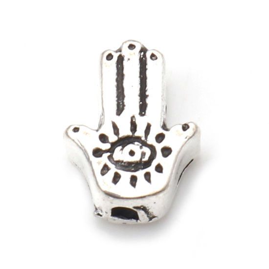 Spacer bead  platina, Hamsa hand, silver