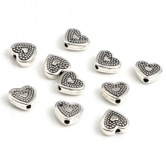 Spacer bead  platina,  Patterned Heart