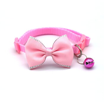 Katthalsband Rosett Rosa med silver rand