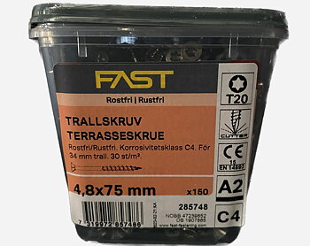 Trallskruv 4,8X75 A2 BRK=150 Nettoprisad artikel