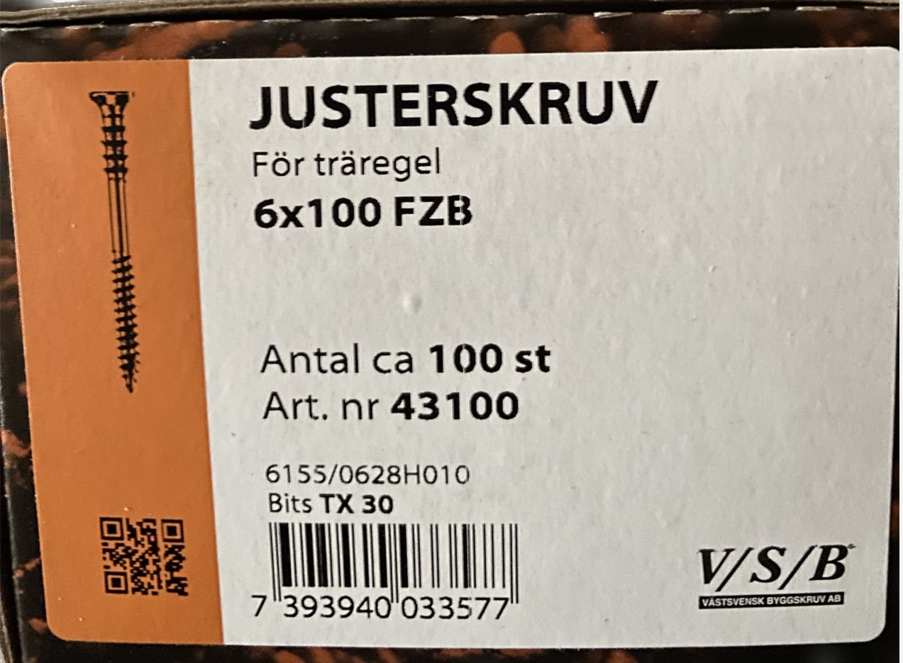 Justerskruv Trä 6X100 FZB 100/förp. Nettoprisad artikel - 3