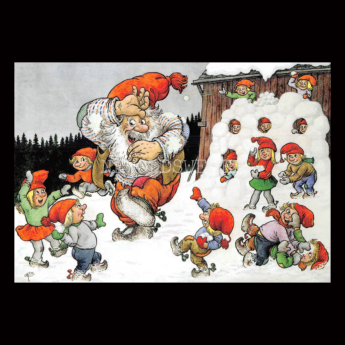 SNÖBOLLSKRIG No: 100 - 60100 - Julkort Trollkort Rolf Lidberg - 915