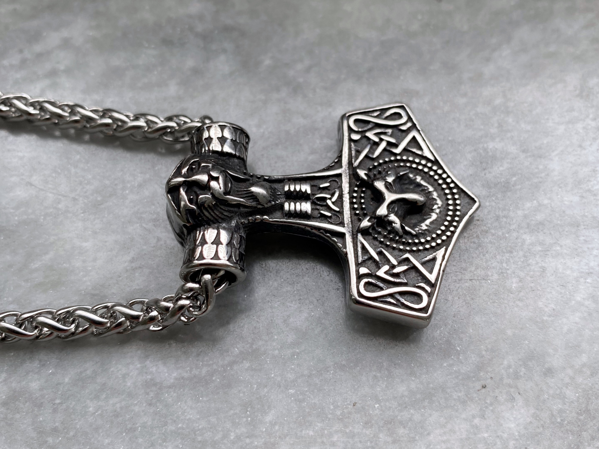 Torshammare med Fenrisulven och Viking Halsband i Rostfritt Stål, Viking Hänge, Mjölner Smycke - 2