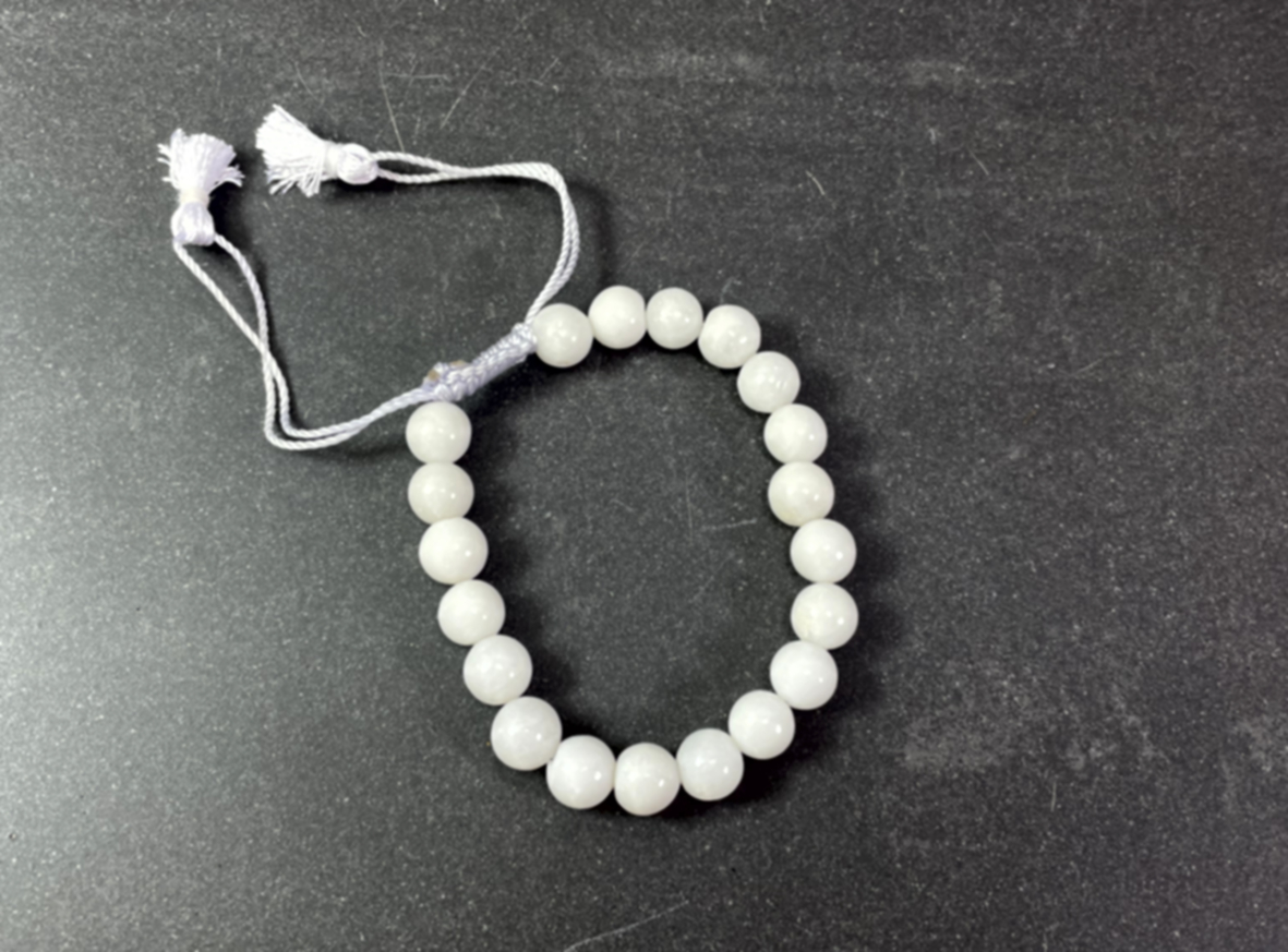 Vit Agat Mala-armband med tofs