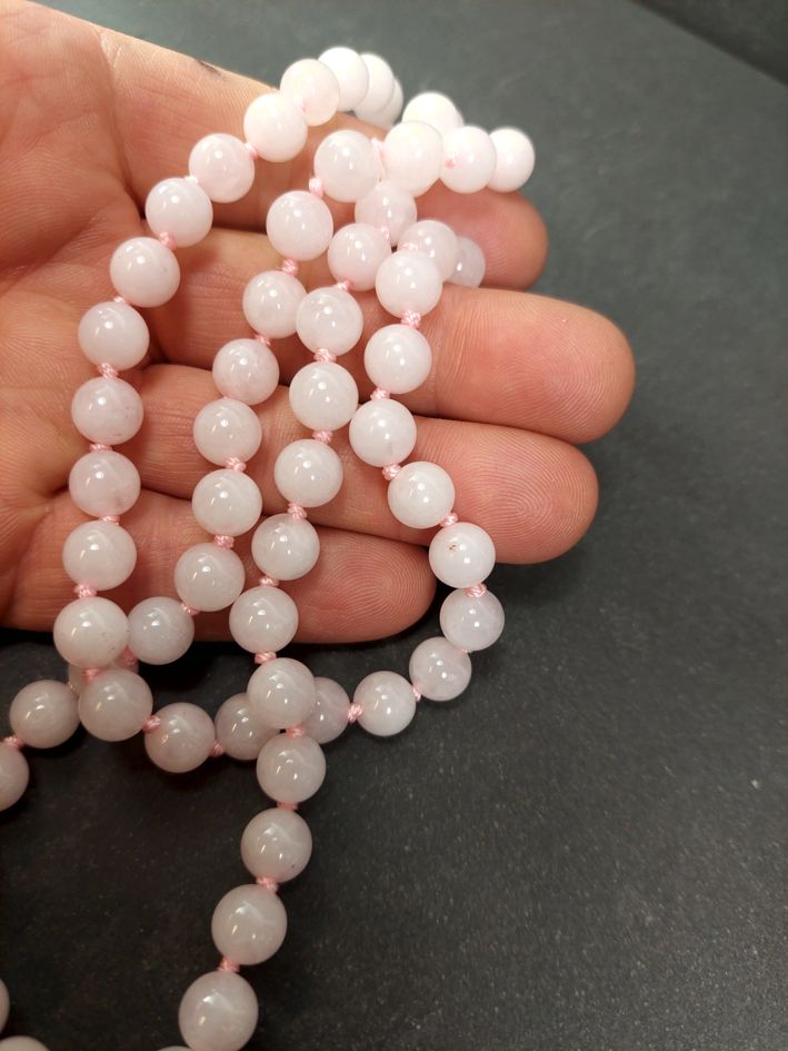 Ljus Rosenkvarts Pärla Halsband - 2