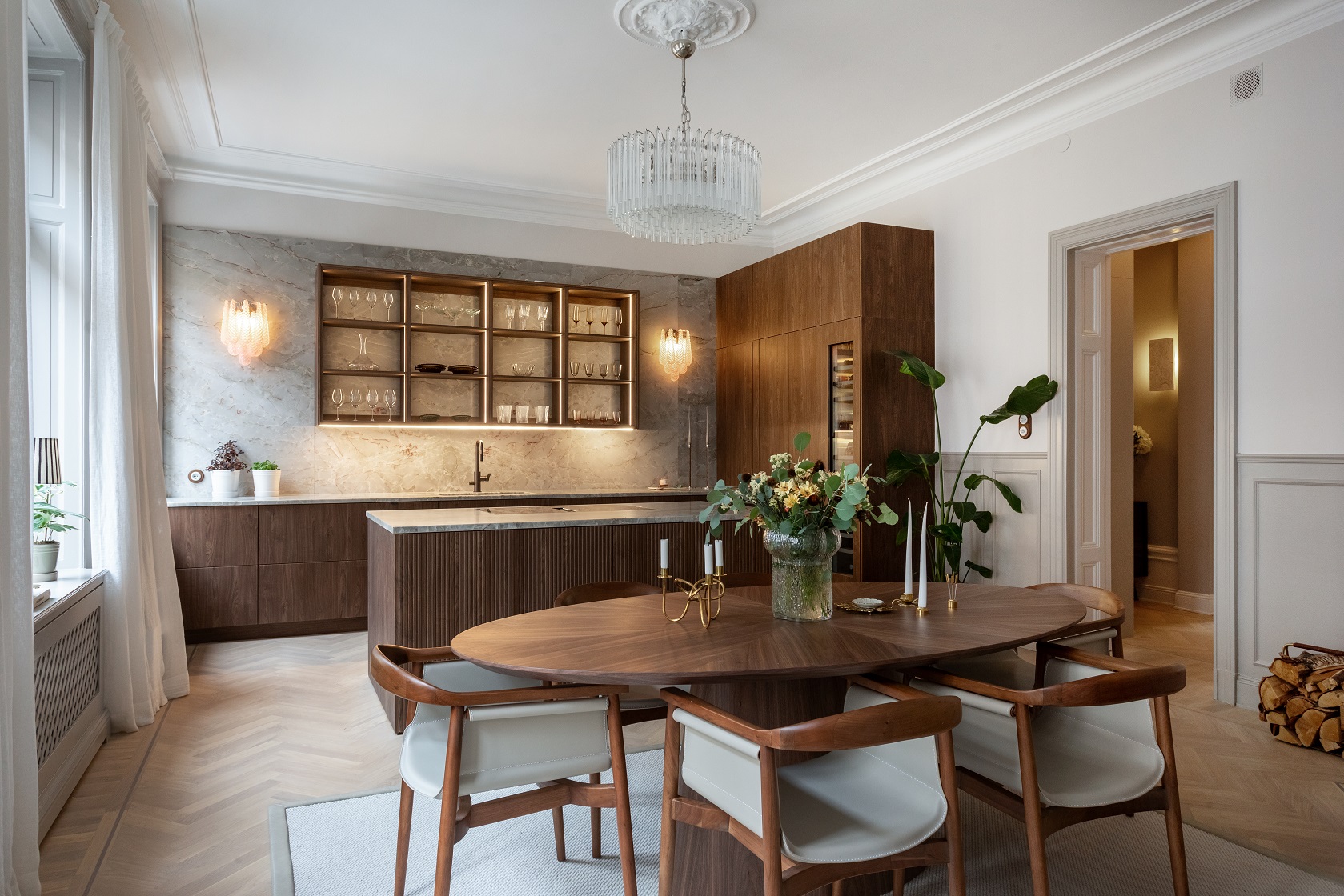 Matstol i valnötsfinish/beige - 5