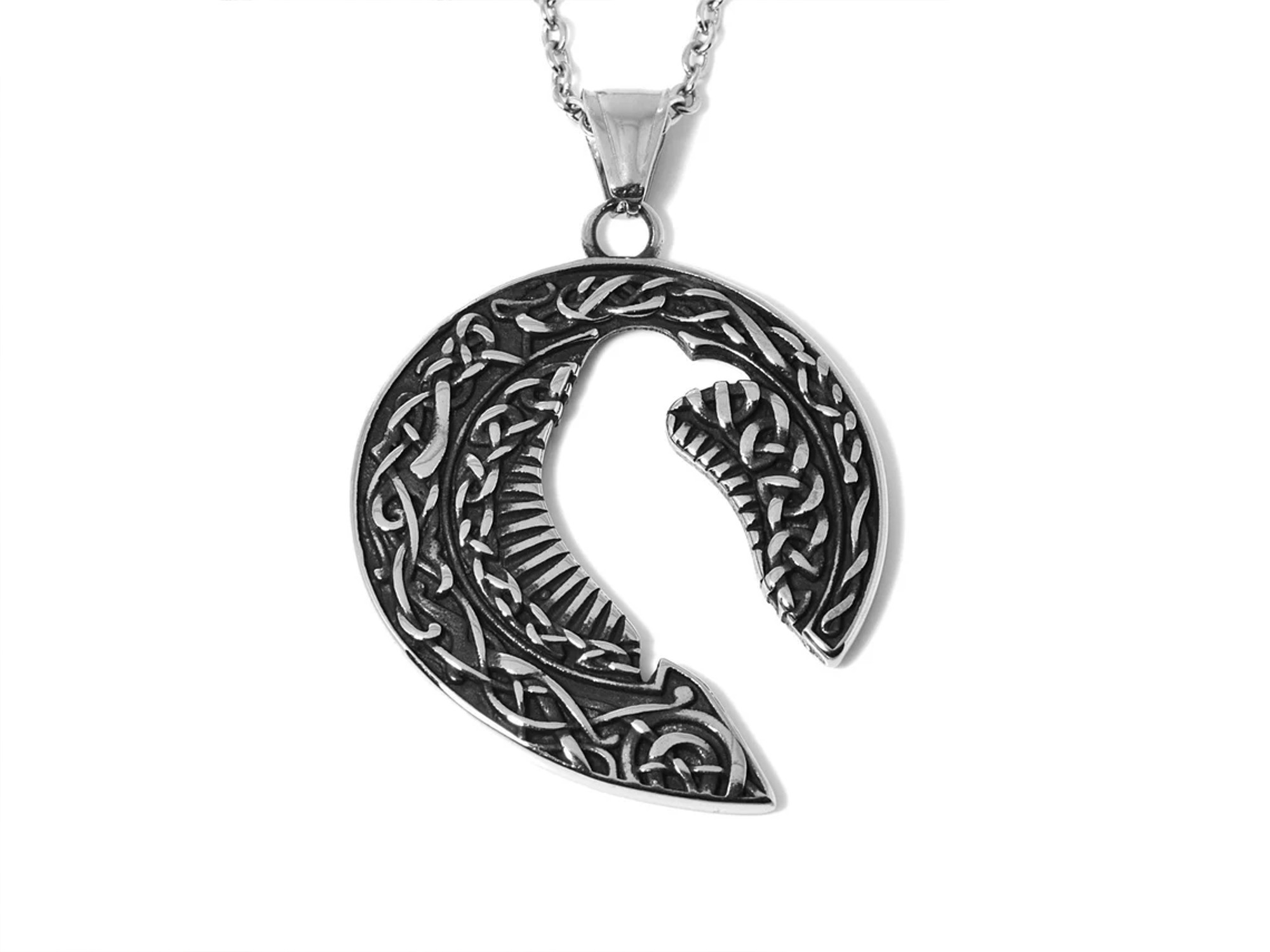 Hugin eller Munin Halsband i Rostfritt Stål, Korp Hänge, Asatro Accessoar, Viking Smycke - 2