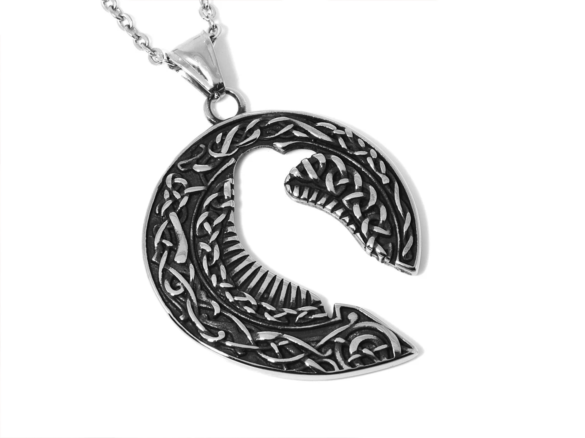 Hugin eller Munin Halsband i Rostfritt Stål, Korp Hänge, Asatro Accessoar, Viking Smycke