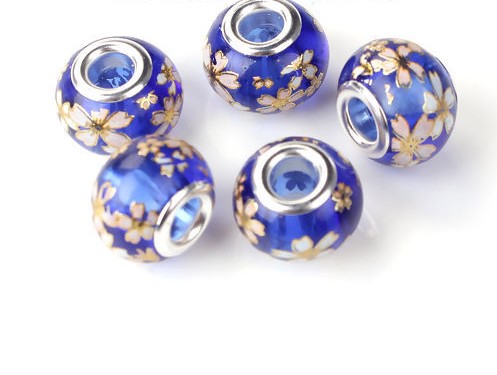 Pärla/Charm - Glas, Japansk Tensha , Körsbär  Royal blå