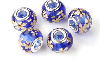 Pärla/Charm - Glas, Japansk Tensha , Körsbär  Royal blå