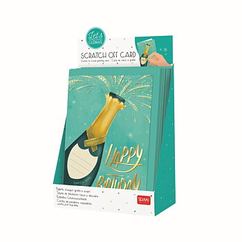 Scratch off card, Happy birthday (champagneflaske), kort