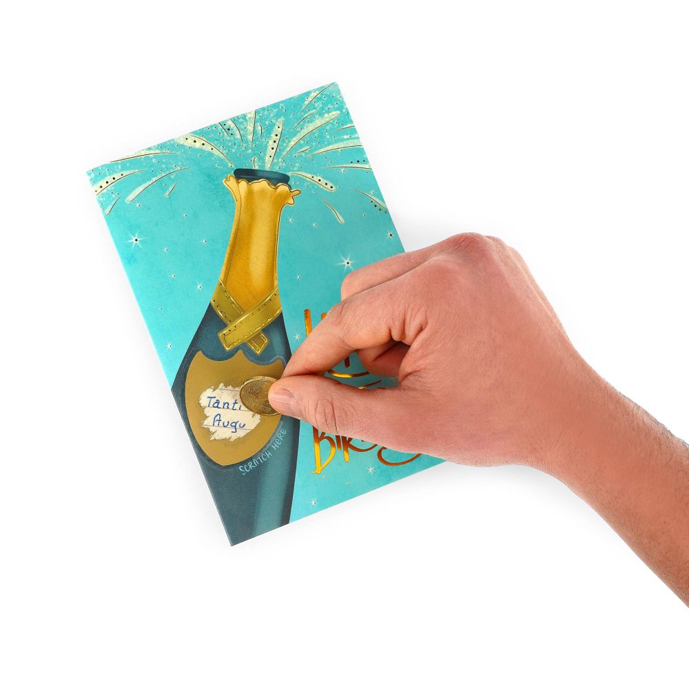 Scratch off card, Happy birthday (champagneflaska), kort - 6