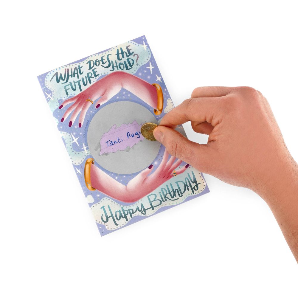 Scratch off card, Happy birthday (hænder og spåkugle), kort - 4