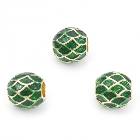 Bead / pendant- Enameld round, green scale