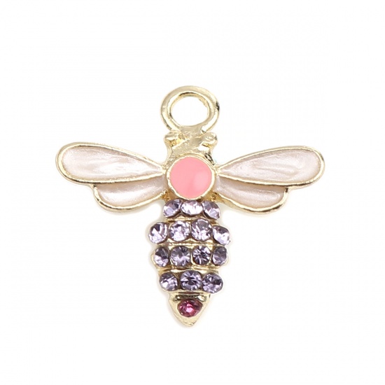 Charm   Enameld Bee w. rhinestone, Purple pink