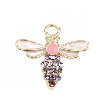 Charm   Enameld Bee w. rhinestone, Purple pink