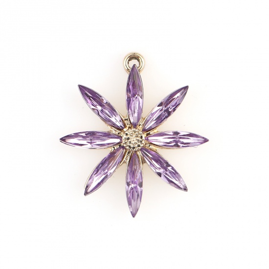 Charm -   Flower cz stones, purple &  gold
