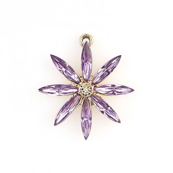 Charm -   Flower cz stones, purple &  gold