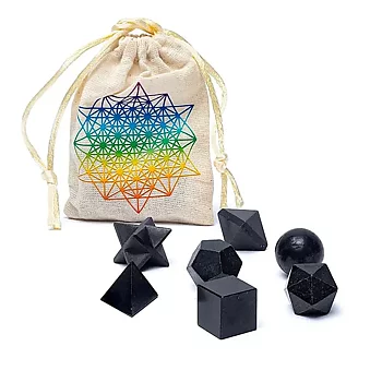 Set med 7 heliga geometriska former i Svart Turmalin