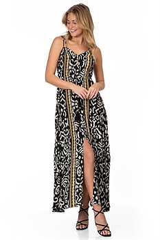 JOLINE DRESS SAND/BLACK/GOLD