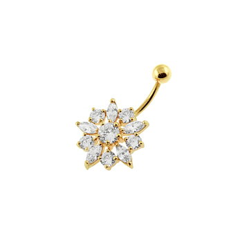 navelpiercing guldpläterad blomma i kirurgiskt stål och äkta silver hänge
