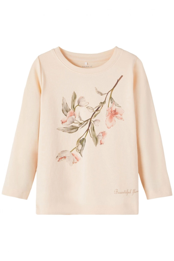 Name it Mini Top med Blomma Peach, Storlek 104