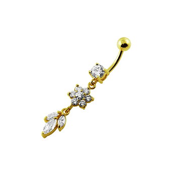 navelpiercing piercingsmycke äkta silver med guldplätering och cubic zirkoner
