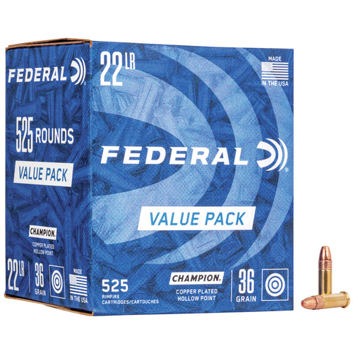 Federal Rimfire Ammunition 22 LR HV Champion Training 36gr CPHP 525/Box