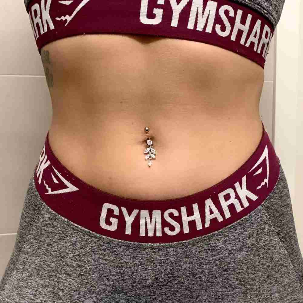 Navel piercing - leaves with crystals - 18K gold plating - 3
