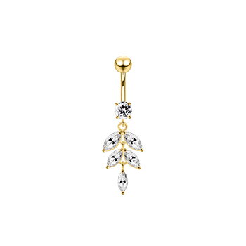 Navelpiercing - löv med kristaller - 18K guldplätering