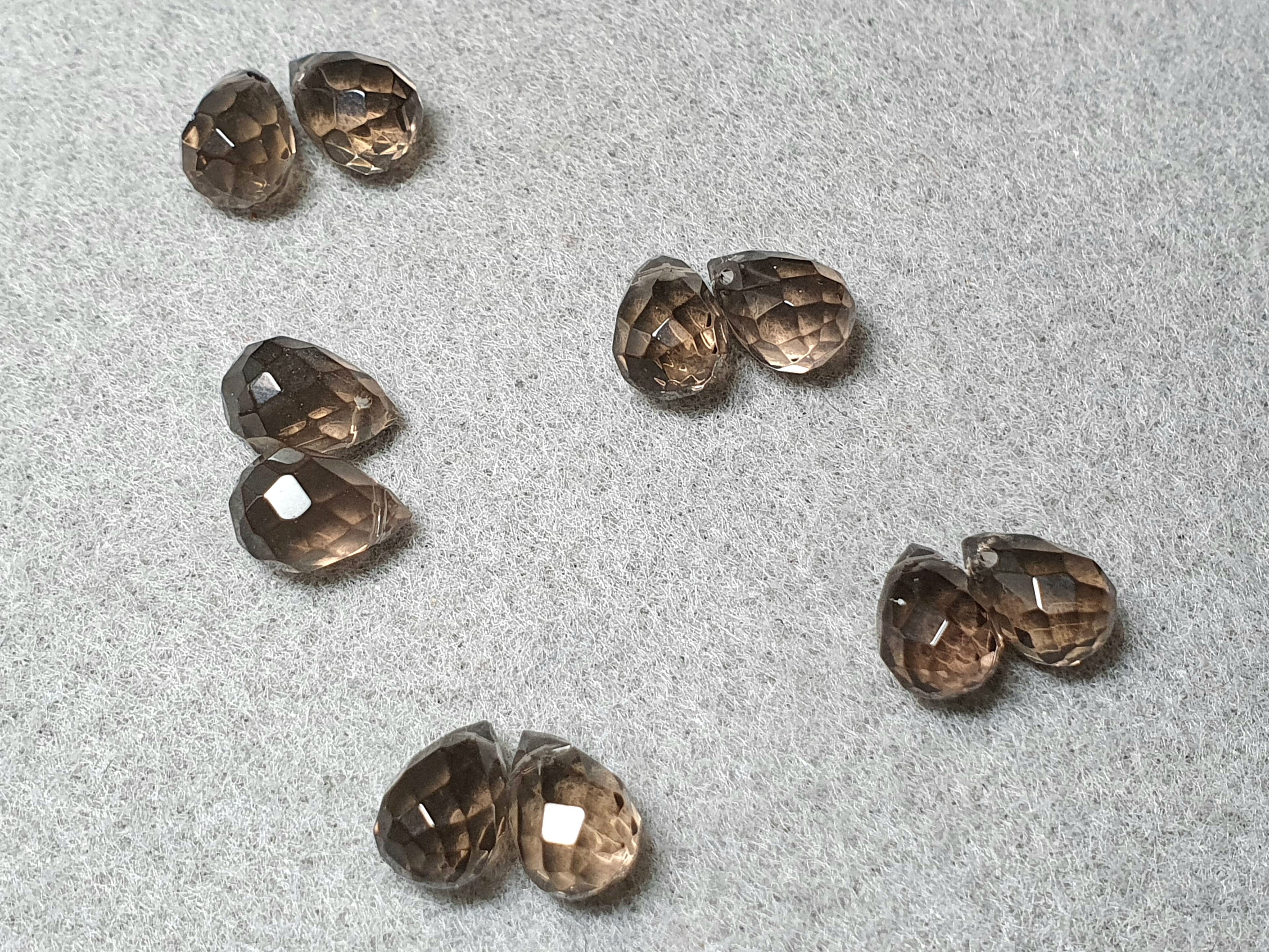 Rökkvarts, briolette fas ca 12x8mm , par 